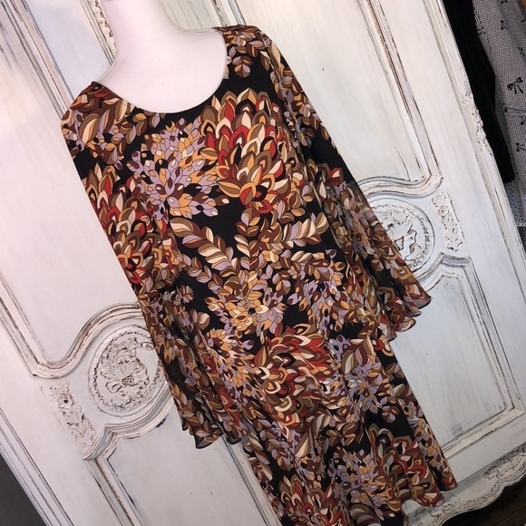 VINTAGE North Style  Scoop Neck Flounce Sleeves A line Jersey Knit Dress Size L - Picture 2 of 9